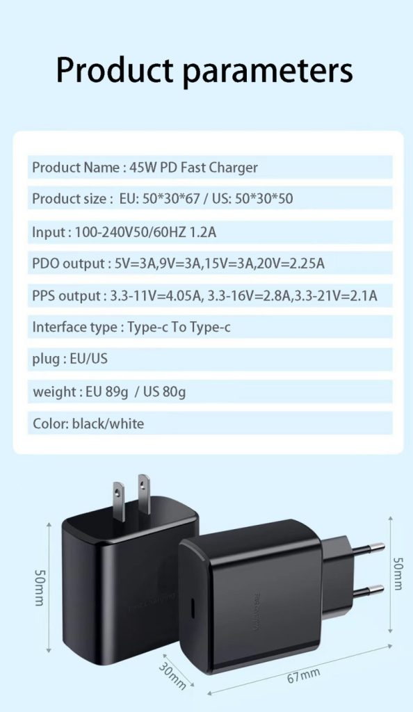 EU US UK 45W PD Type-c super Fast Charger 45W USB C Wall Quick Charging