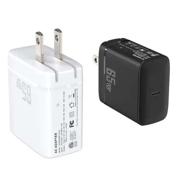 super fast charger 65w ac dc chargeur pd type c gan thin universal travel adapter 65w charger with ETL FCC for mobile and laptop