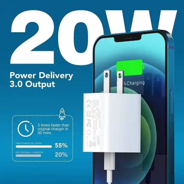 Wholesale OEM USB C Wall Charger Block 20W,  Dual Port PD Power Delivery Fast Type C Charging Block Plug Adapter - 图片 5