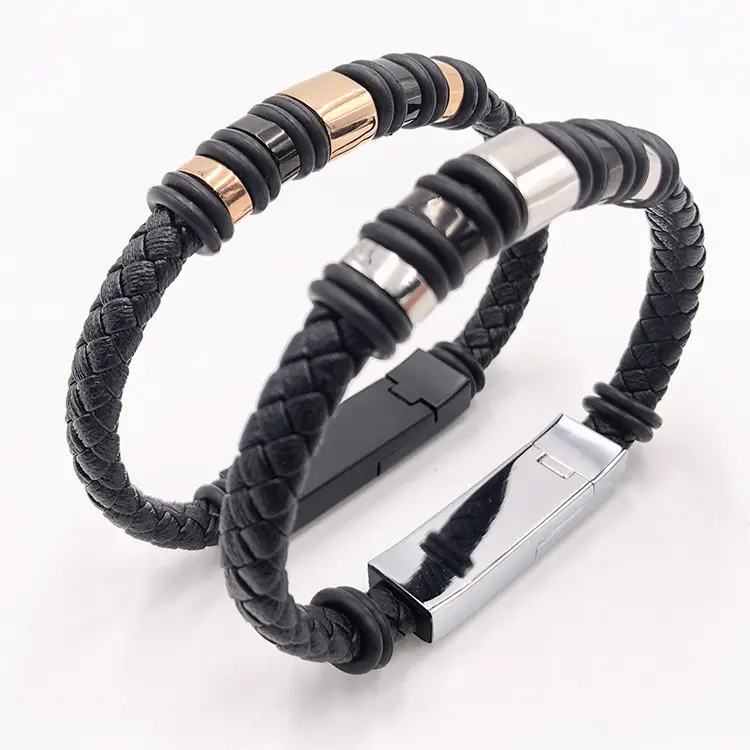 Braided Leather Data Cable Type-C Android Charging Sport Wristband USB Charger Bracelets