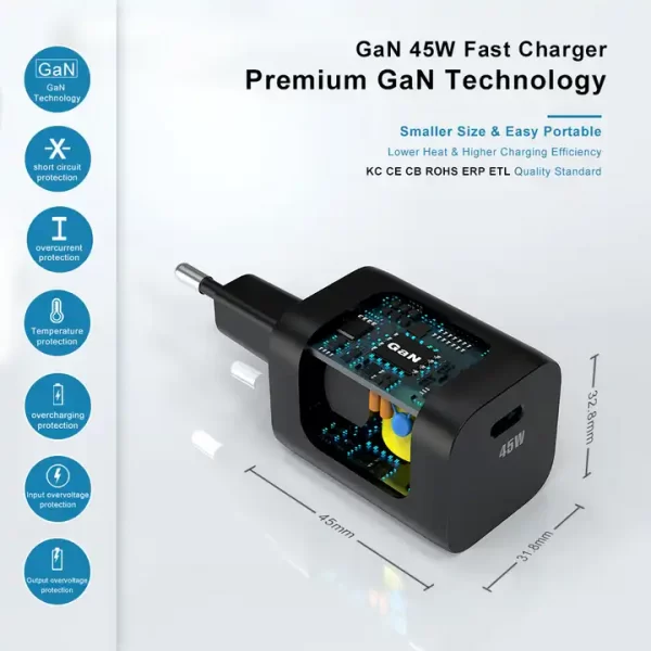 Factory Price PD Phone Chargeur Cargador GaN Type C 45W Super Fast Charger for Samsung - 图片 5