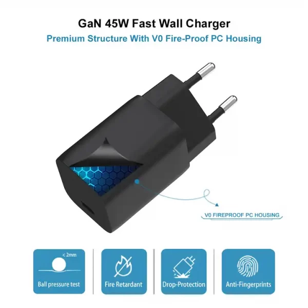 Factory Price PD Phone Chargeur Cargador GaN Type C 45W Super Fast Charger for Samsung - 图片 7