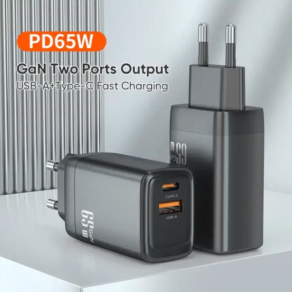 Dual Port 65W GaN Charger Cell Phone Laptop Charger Black/White Super Fast Charging Power Plug EU/UK/US Free LOGO OEM - Image 4