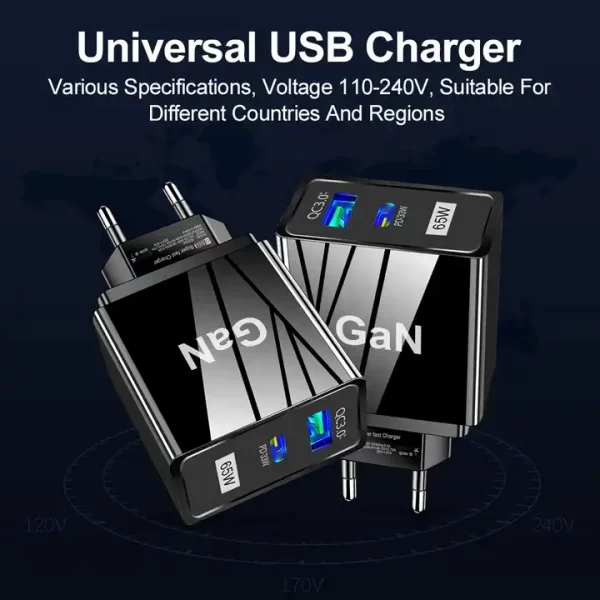 US/EU/UK 65W GaN Super Quick Charger QC3.0+USB C Fast Charger PD65W Gan charger Compatible for Laptop ipad iPhone Huawei Xiaomi - 图片 5