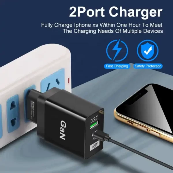 US/EU/UK 65W GaN Super Quick Charger QC3.0+USB C Fast Charger PD65W Gan charger Compatible for Laptop ipad iPhone Huawei Xiaomi - 图片 6