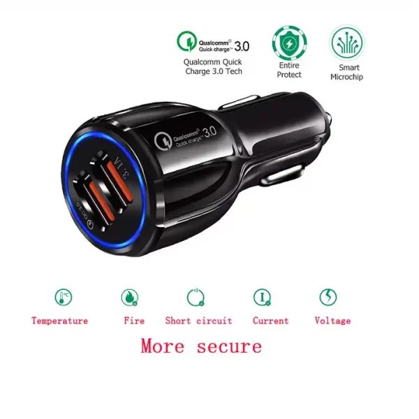 OEM 3.1A Portable Qualcomm Phone fast Charger 2 Port Usb Car Charger Quick Charge 3.0 Car Charger Dual usb - Image 7