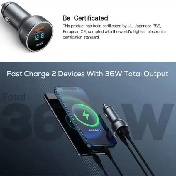 Fast Charging Aluminum alloy 2 port 54W type c Car Charger QC3.0 Car Usb Charger OEM for iphone samsung - 图片 6