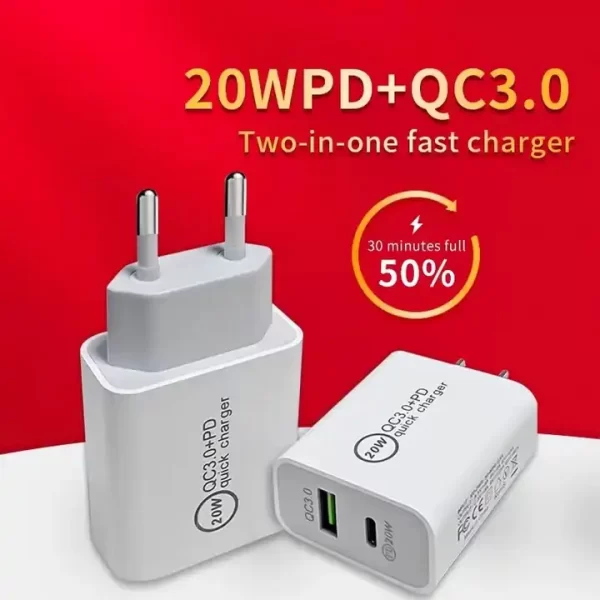 Wholesale 20W Travel Super Fast Charger Type C Power Adapter Brick QC3.0 18W Dual Port Multi Phone Charger Cable 20w Pd Charger - 图片 7