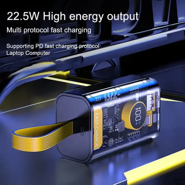 Power Bank 10000mAh Pd 22.5w Qc3.0 Transparent Design Led Display Fast Charging Power Banks With lanyard - 图片 8