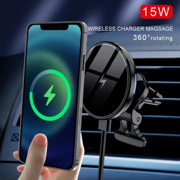 15W Qi Fast Charging Magnetic Wireless Car Mount Stand Charger For iPhone 12 13 Pro Max Mag safe With Phone Holder - 图片 2