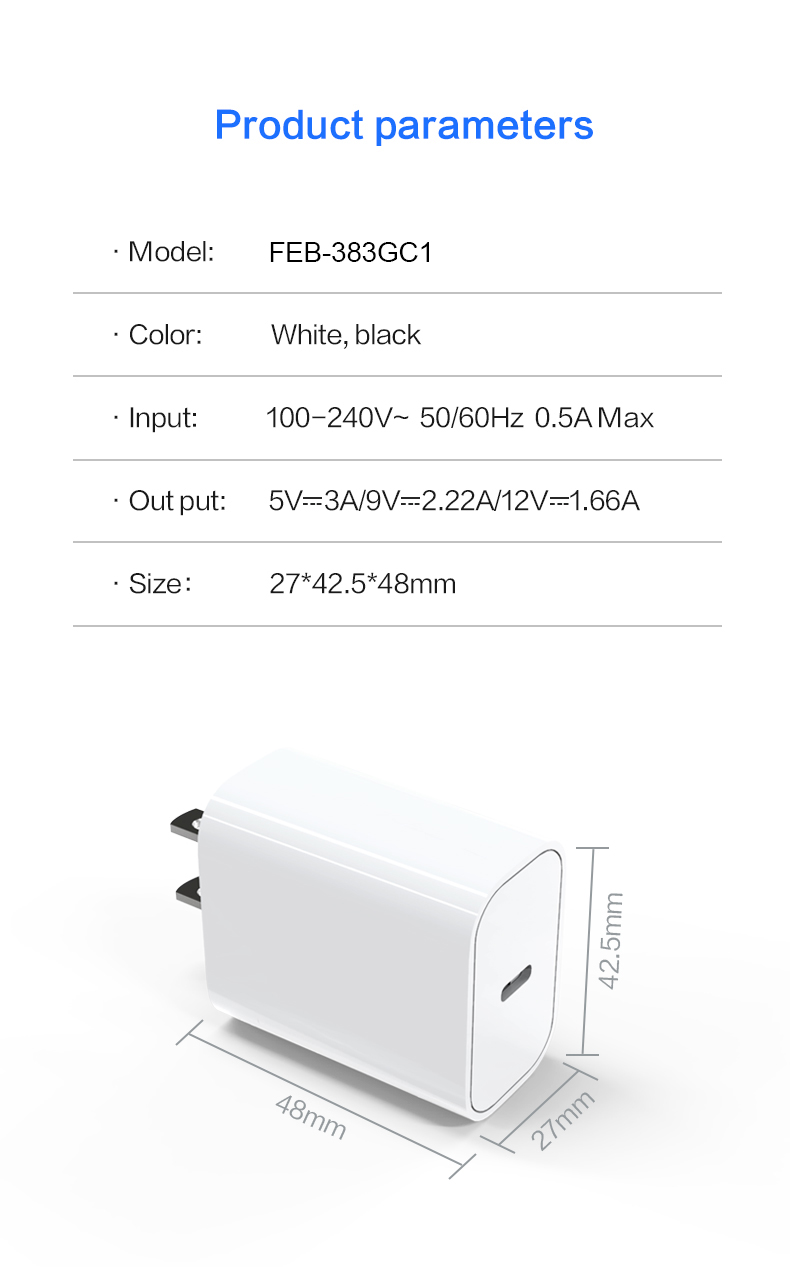 PD20W USB C Power Adapter US Plug Fast Charging Block Phone Charger with 3ft TYPE-C for iphone