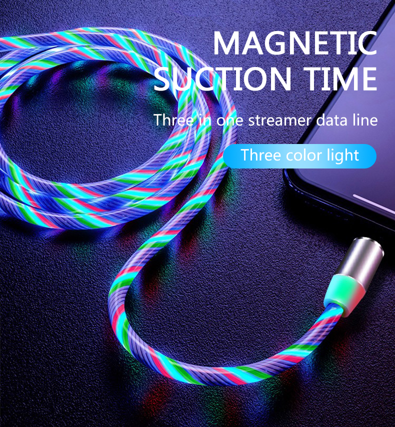 Factory Original  led magnetic type c 2A fast charging led  multi magnetic usb charging cable for data cable