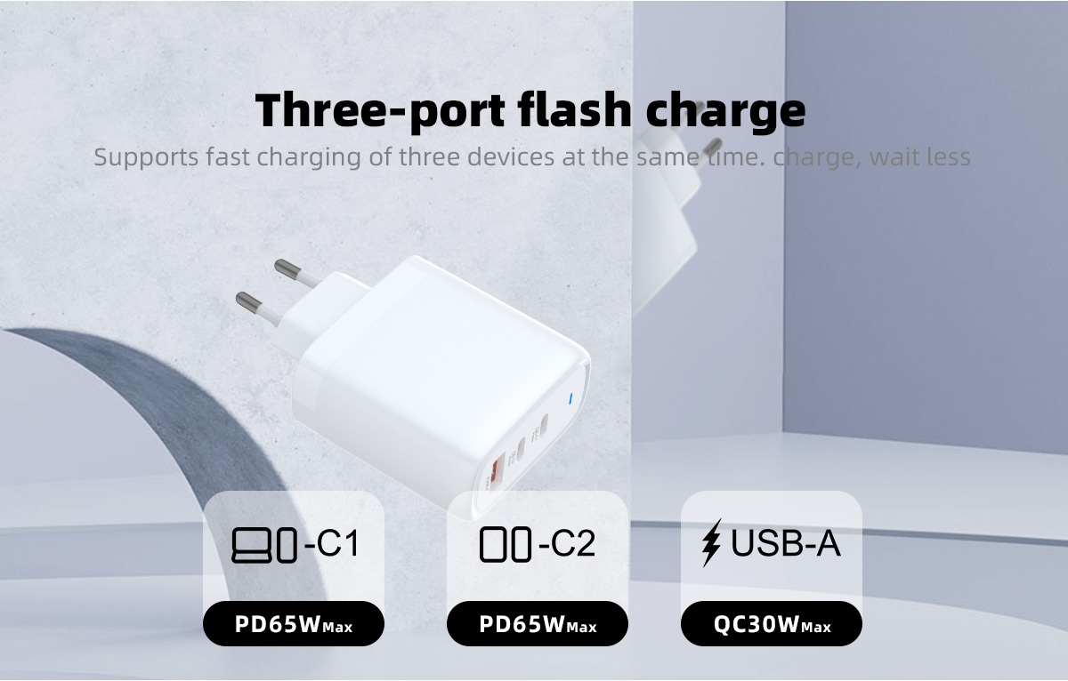 OEM ODM Electric mobile Fast charger adapter US EU UK 65w Gan charger For laptop for apple for samsung