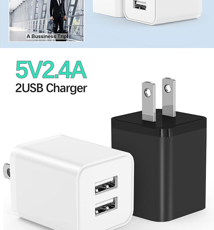 Fast Charging 5V 2.4A Dual USB Ports Mini Adapter US Plug Wall Charger for Phone