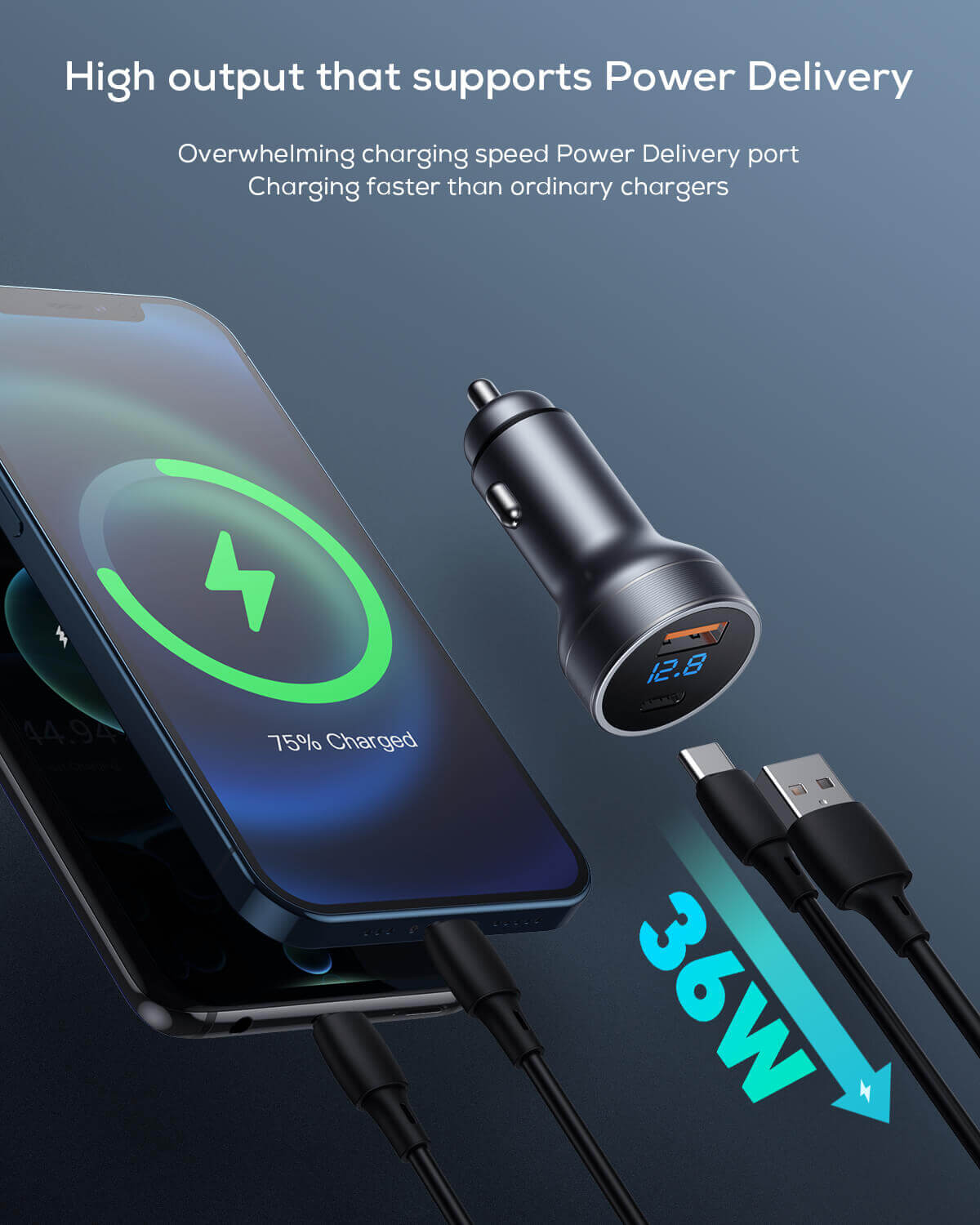 Fast Charging Aluminum alloy 2 port 54W type c Car Charger QC3.0 Car Usb Charger OEM for iphone samsung