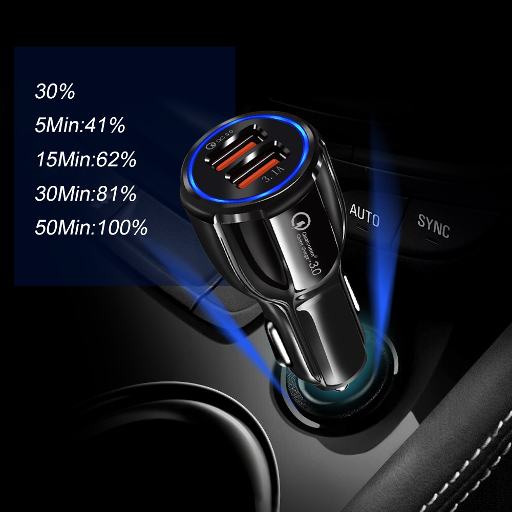 OEM 3.1A Portable Qualcomm Phone fast Charger 2 Port Usb Car Charger Quick Charge 3.0 Car Charger Dual usb