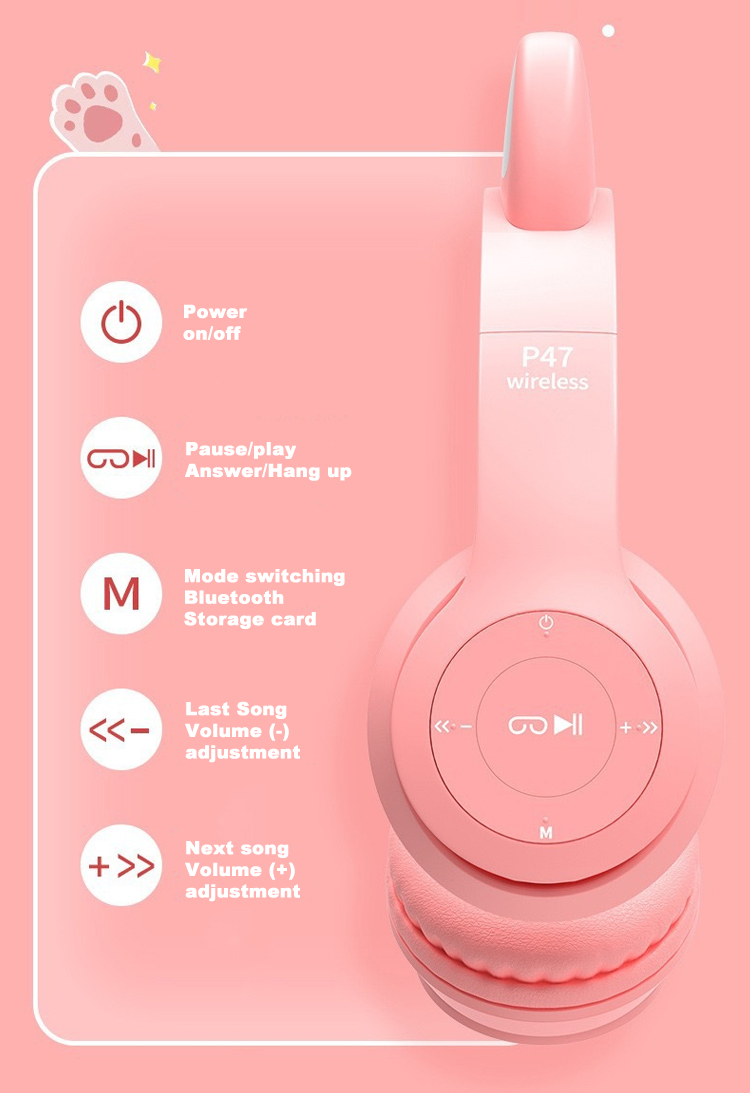 headphones bluetooth 5.0 wireless earphones girls the best mobile game cat ear headphones