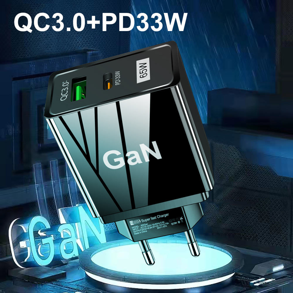 US/EU/UK  65W GaN Super Quick Charger QC3.0+USB C Fast Charger PD65W Gan charger Compatible for Laptop ipad iPhone Huawei Xiaomi