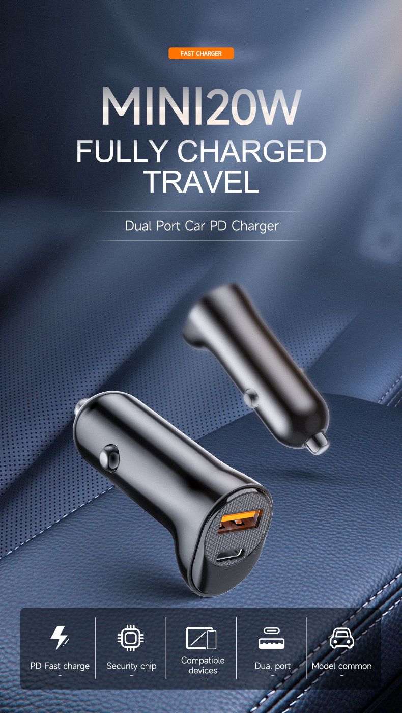 2023 New Product Usb18W & Pd20W With Package Car Charger 20W Type-C Quick Car Charger