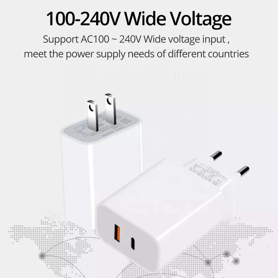 wholesale  oem odm Fast Charging 30W PD+QC3.0 USB A Dual Port Wall Charger Block