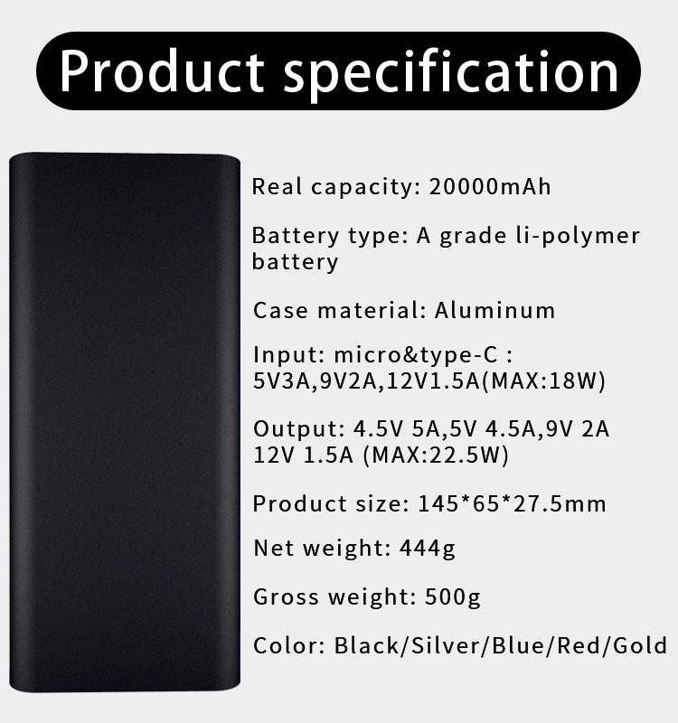 PD wholsell manufacture metal 20000mah quick charge 3.0 20000 mah 22.5w power bank power banks