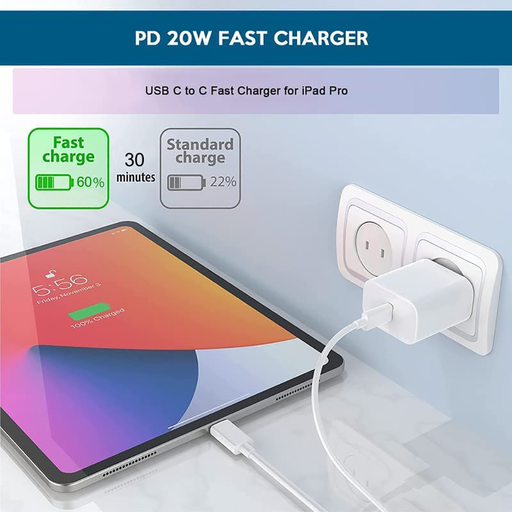 PD20W USB C Power Adapter US Plug Fast Charging Block Phone Charger with 3ft TYPE-C for iphone