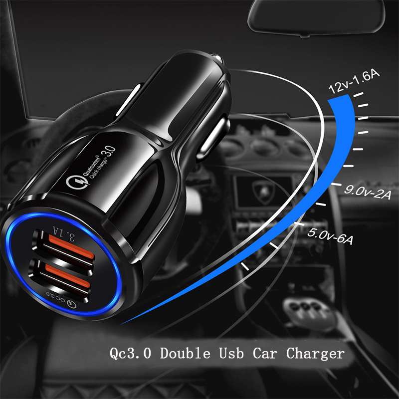 OEM 3.1A Portable Qualcomm Phone fast Charger 2 Port Usb Car Charger Quick Charge 3.0 Car Charger Dual usb