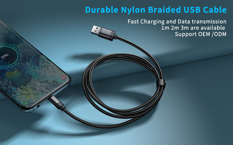 Wholesale charging cable nylon braided aluminum alloy usb cable mobile phone fast charging usb data cable type C