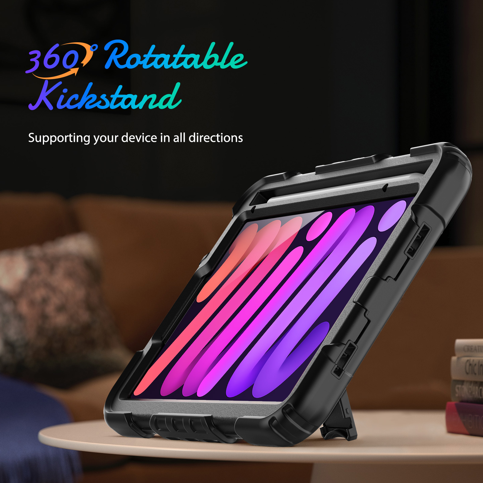 360 Rotation Hand Strap&Kickstand Silicone Tablet Case for Ipad Mini 6 8.3Inch 2021 Protective Cover