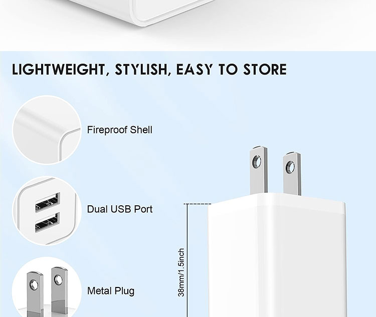 Fast Charging 5V 2.4A Dual USB Ports Mini Adapter US Plug Wall Charger for Phone