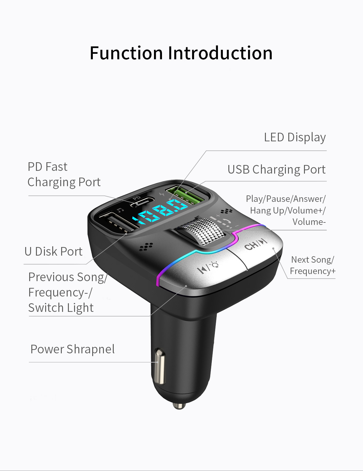 Dual USB Qc PD FM Modulator Audio Adapter Car Charger Cigarette lighter 3d Car Mp3 Player fm transmitter bluetooth 5.3 for car