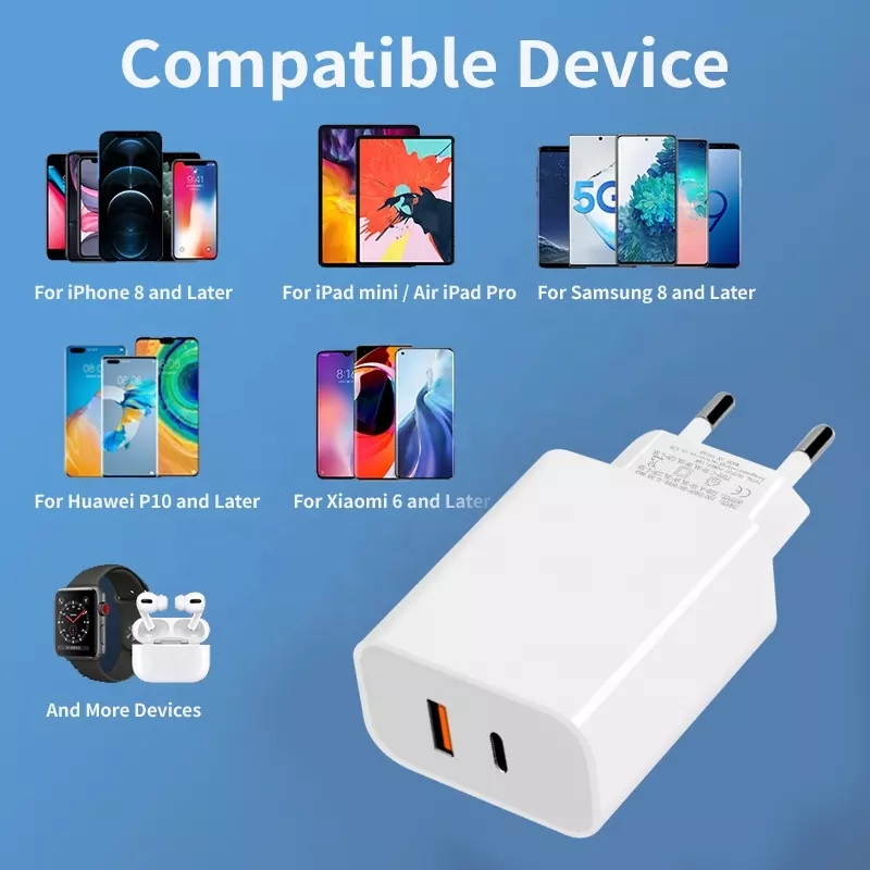 wholesale  oem odm Fast Charging 30W PD+QC3.0 USB A Dual Port Wall Charger Block