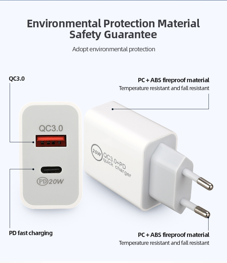 Wholesale 20W Travel Super Fast Charger Type C Power Adapter Brick QC3.0 18W Dual Port Multi Phone Charger Cable 20w Pd Charger