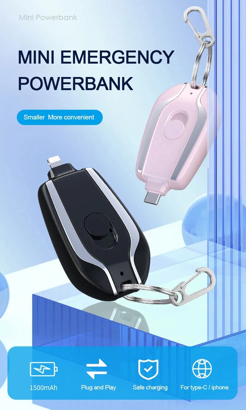 Portable Mini Keychain Power Banks 1500mAh Backup Charge Emergency Power Bank