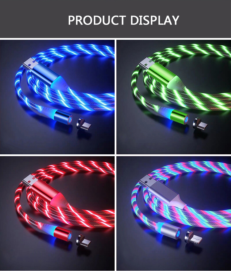 Factory Original  led magnetic type c 2A fast charging led  multi magnetic usb charging cable for data cable