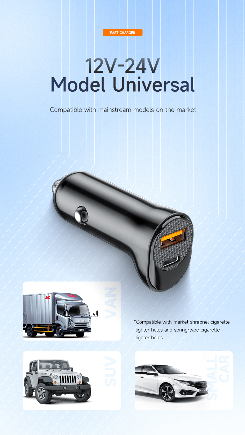 2023 New Product Usb18W & Pd20W With Package Car Charger 20W Type-C Quick Car Charger