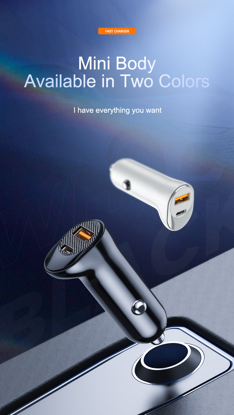 2023 New Product Usb18W & Pd20W With Package Car Charger 20W Type-C Quick Car Charger