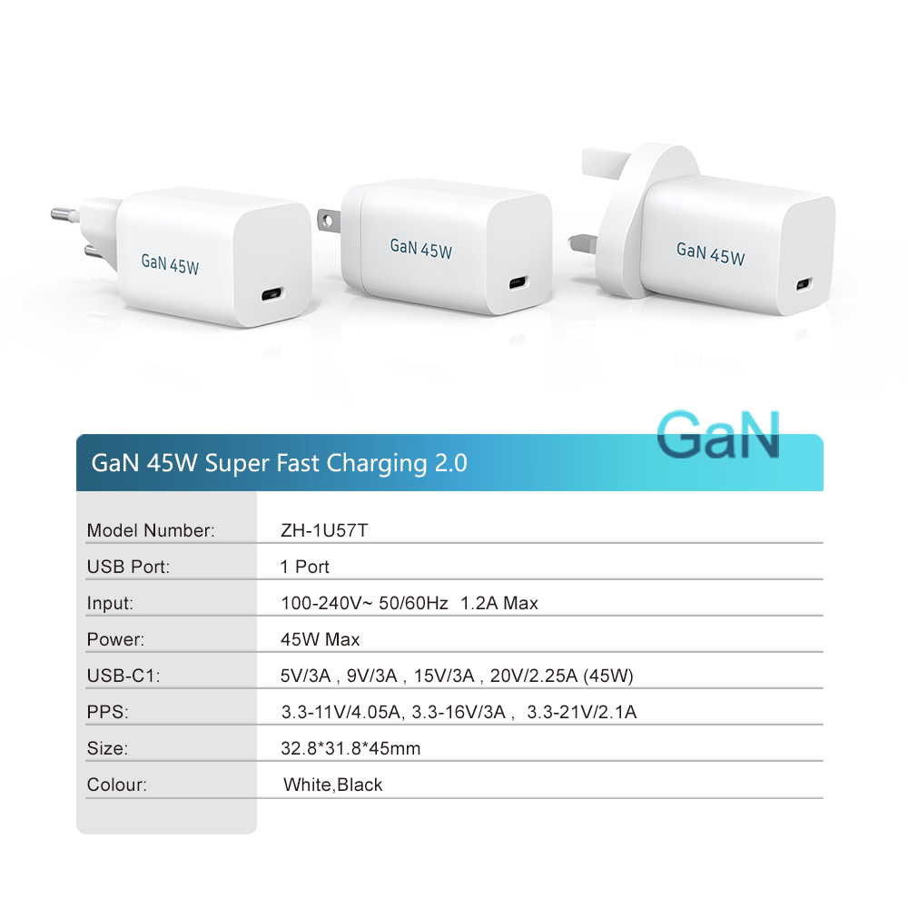 Factory Price PD Phone Chargeur Cargador GaN Type C 45W Super Fast Charger for Samsung