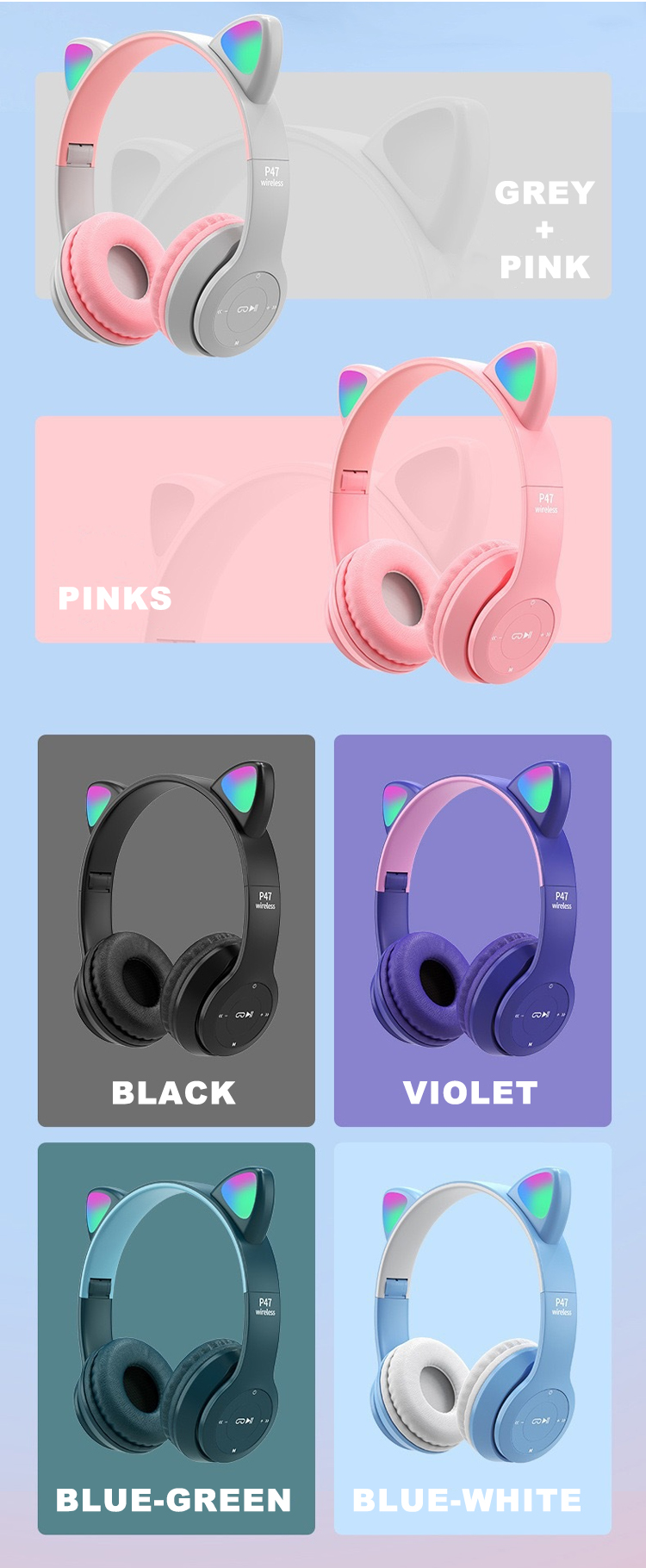 headphones bluetooth 5.0 wireless earphones girls the best mobile game cat ear headphones