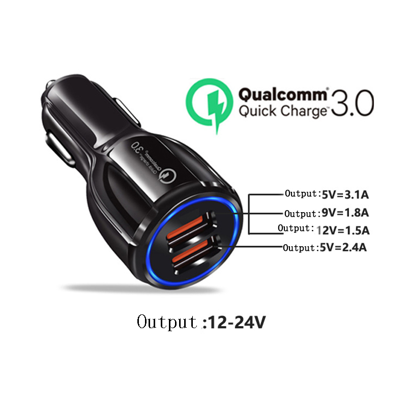 OEM 3.1A Portable Qualcomm Phone fast Charger 2 Port Usb Car Charger Quick Charge 3.0 Car Charger Dual usb