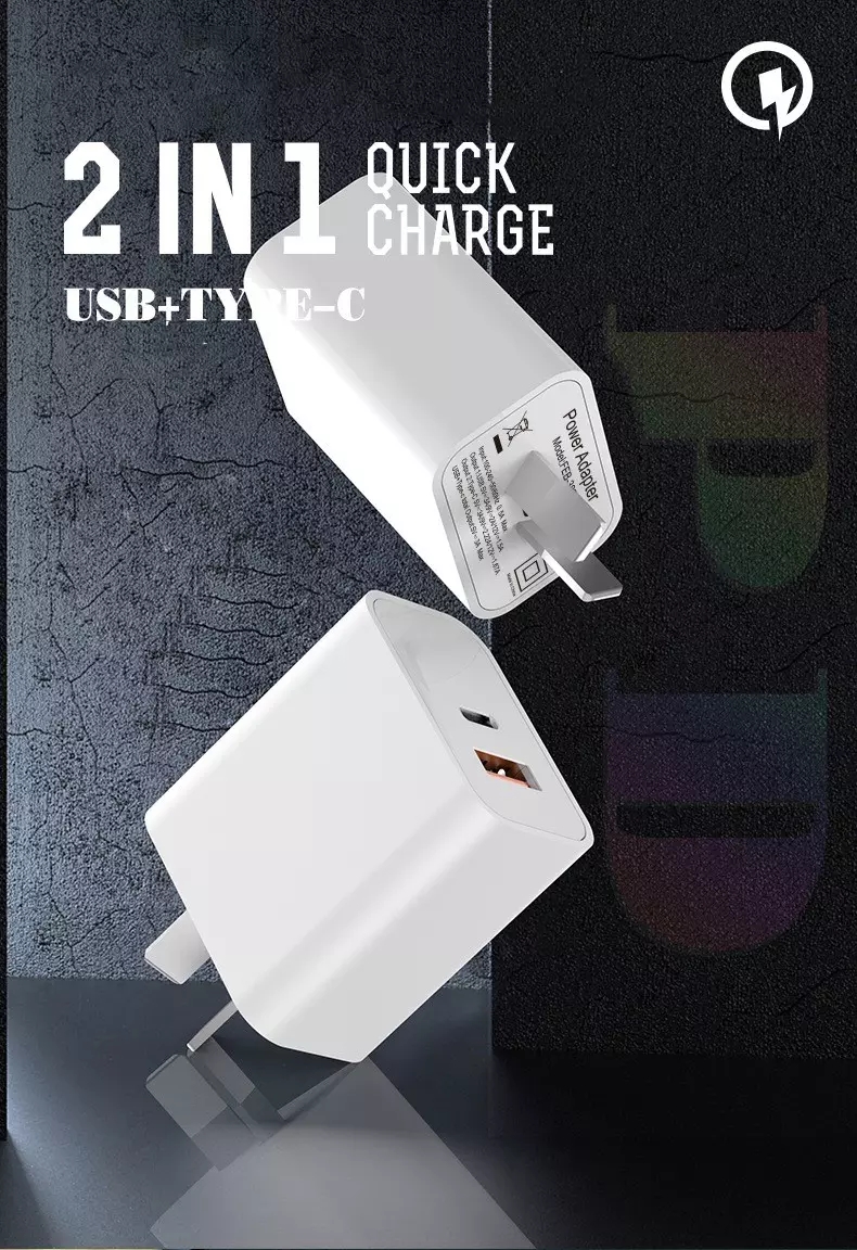 wholesale  oem odm Fast Charging 30W PD+QC3.0 USB A Dual Port Wall Charger Block