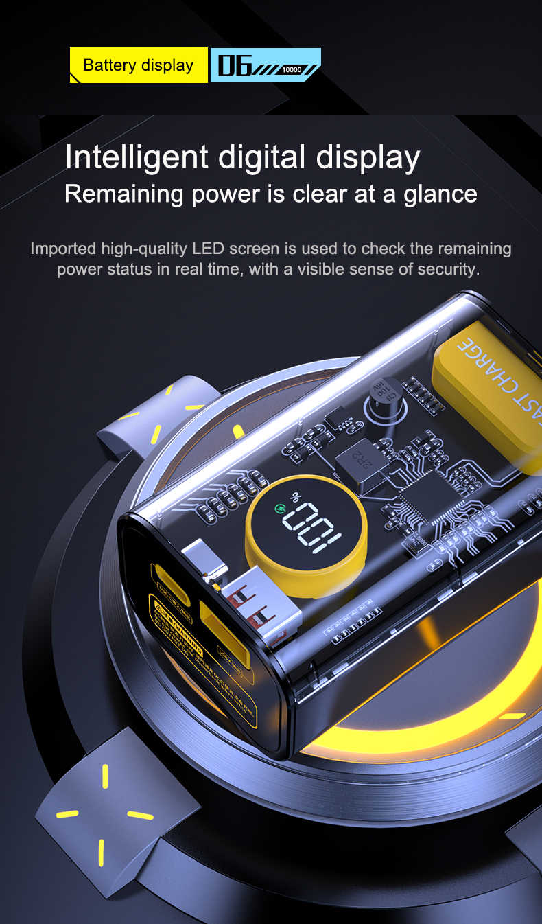 Power Bank 10000mAh Pd 22.5w Qc3.0 Transparent Design Led Display Fast Charging Power Banks With lanyard