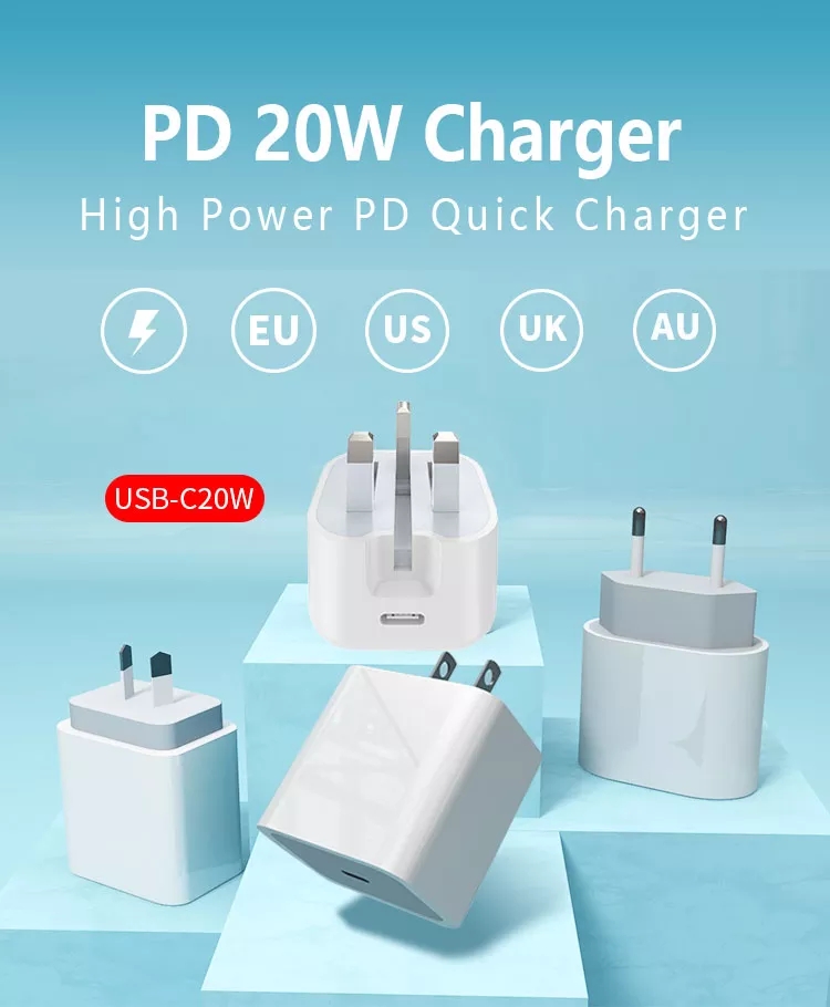 Best Selling PD Wall Charger UK Plug UKCA 20W PD Power Adapter Type-C PD3.0 Quick Charge Travel Super Fast Wall Charger