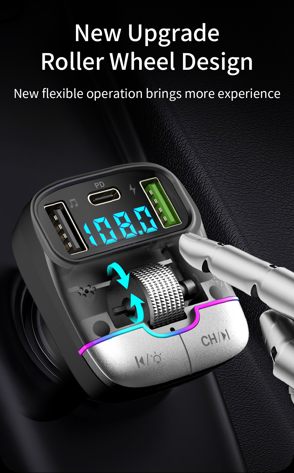 Dual USB Qc PD FM Modulator Audio Adapter Car Charger Cigarette lighter 3d Car Mp3 Player fm transmitter bluetooth 5.3 for car