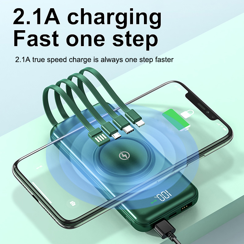 10000mah wireless power bank built in cable ultra thin portable charger power bank for iphone 14  13 11 12 for samsung S20