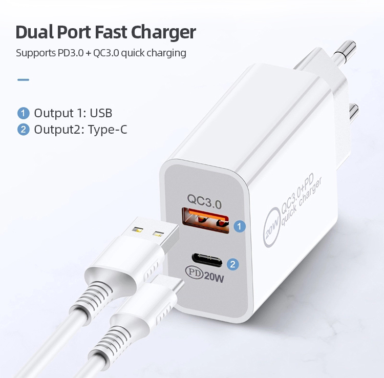 Wholesale 20W Travel Super Fast Charger Type C Power Adapter Brick QC3.0 18W Dual Port Multi Phone Charger Cable 20w Pd Charger